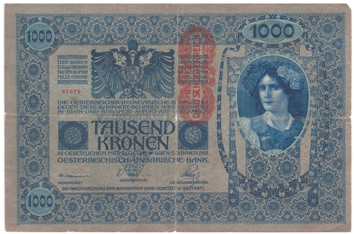 1,000 kronen (1902), overprinted "Deutschösterreich"
