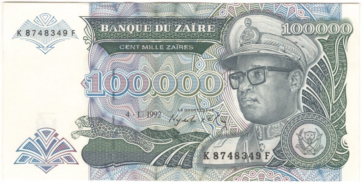 100,000 zaïres (4 Jan 1992)